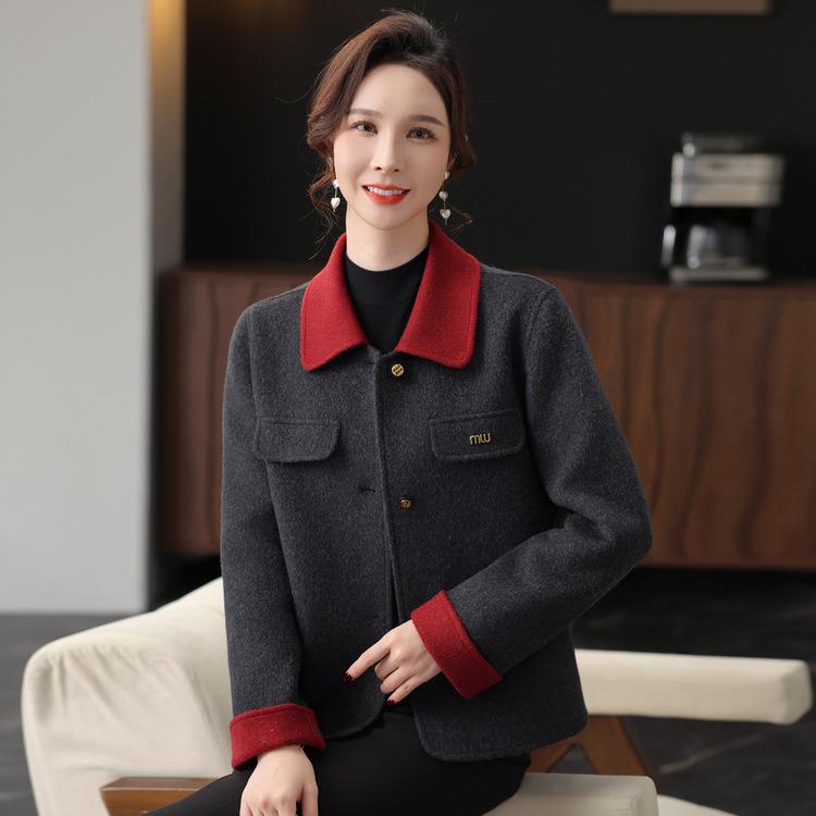 Middle-aged Mother Autumn Double-sided Woolen Coat New Foreign Style Small Fragrance Woolen Coat Middle-aged and Elderly Women