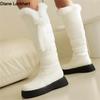 Winter Warm White Fur Snow Boots Women Shoes  Low Heels Knee High Boots Female Platform Plush Long Boats Mujer Black 35-44