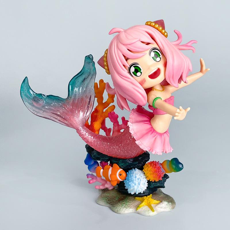 Mermaid Anya Forger Gk Anime Figure Cute Prize Model Desktop Ornament Doll Computer Case Decoration Collectible Trendy Toy Gifts
