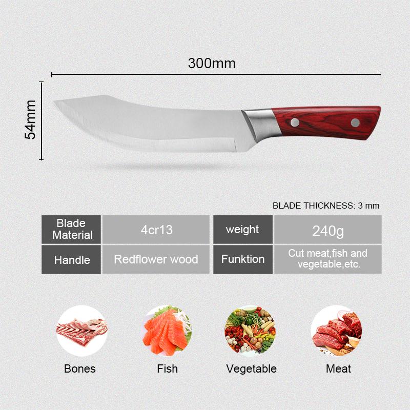 Butcher Knife Stainless Steel Wood Handle Boning Knife Meat Cleaver Cooking Tool