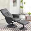 Swivel Recliner Chair with Footstool, PU Leather Armchair and Ottoman with High Back and Round Base for Living Room, Grey