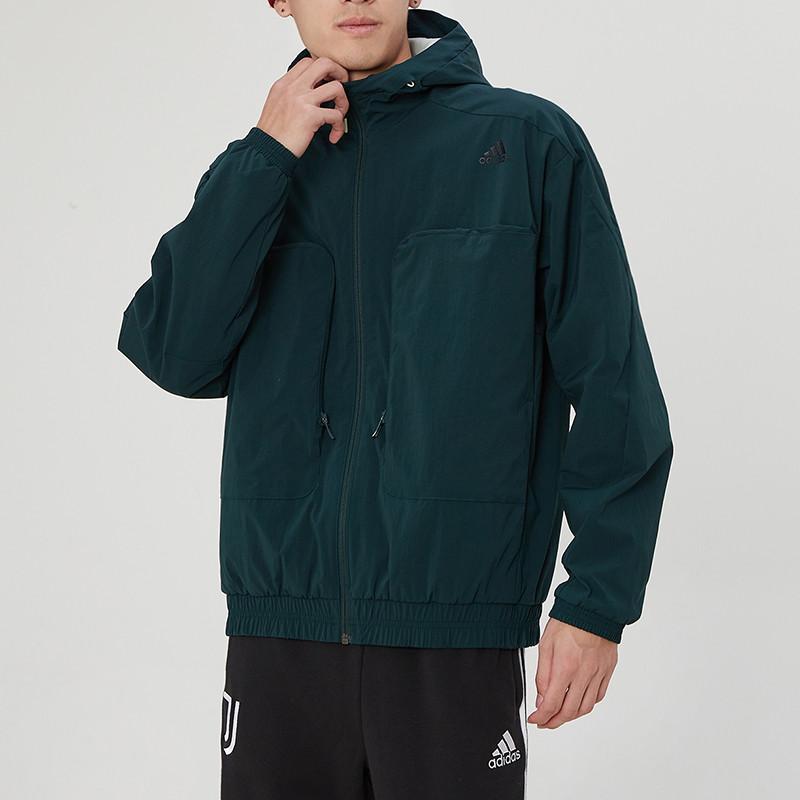 Adidas Sport Casual Hooded Woven Jacket Men Jackets Peacock-Green H38401