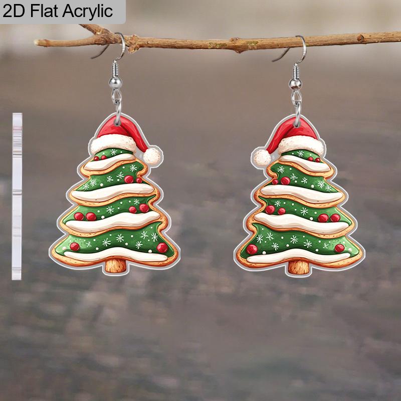 2 Pairs Fashion Christmas Acrylic Earrings for Women Classic Christmas Tree Christmas Hat Acrylic Earrings Creative Cookies Men Dangle Earrings