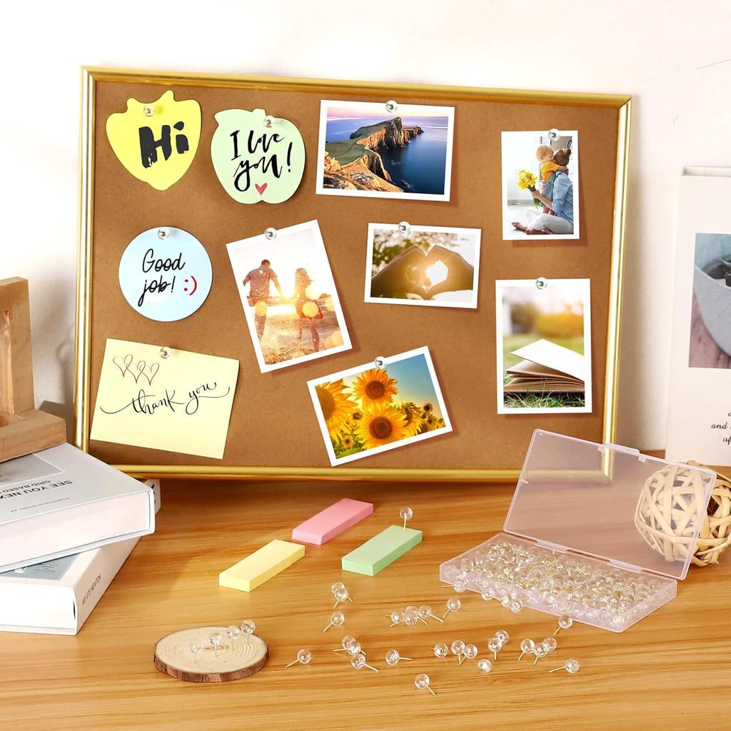 150 Pcs Push P, Standard & Transparent Plastic Head Steel Point Thumb Tacks for Wall, Office & Craft Organization (Gold)