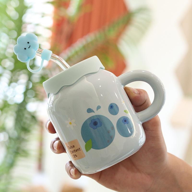 

Керамическая кружка с крышкой-соломинкой и ручкой, свежая, девчачья, с сердечком, высокая ценность, стакан для воды на память для лучшей подруги 401-500ml