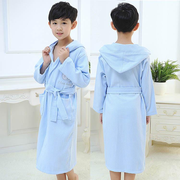Children's Pure Cotton Cartoon Hooded Bathrobe - Lightweight, Absorbent, Waffle Texture for Boys and Girls Summer Pajamas