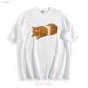 Bread Cat Meme T Shirt Funny Animal Design  Vintage Washed Casual Streetwear Top For Everyday Wear Comfortable Versatile