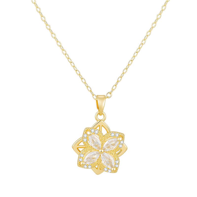 Copper Rotating Flower Necklace with 18k Gold, Zircon & Diamonds - Light Luxury Clavicle Chain