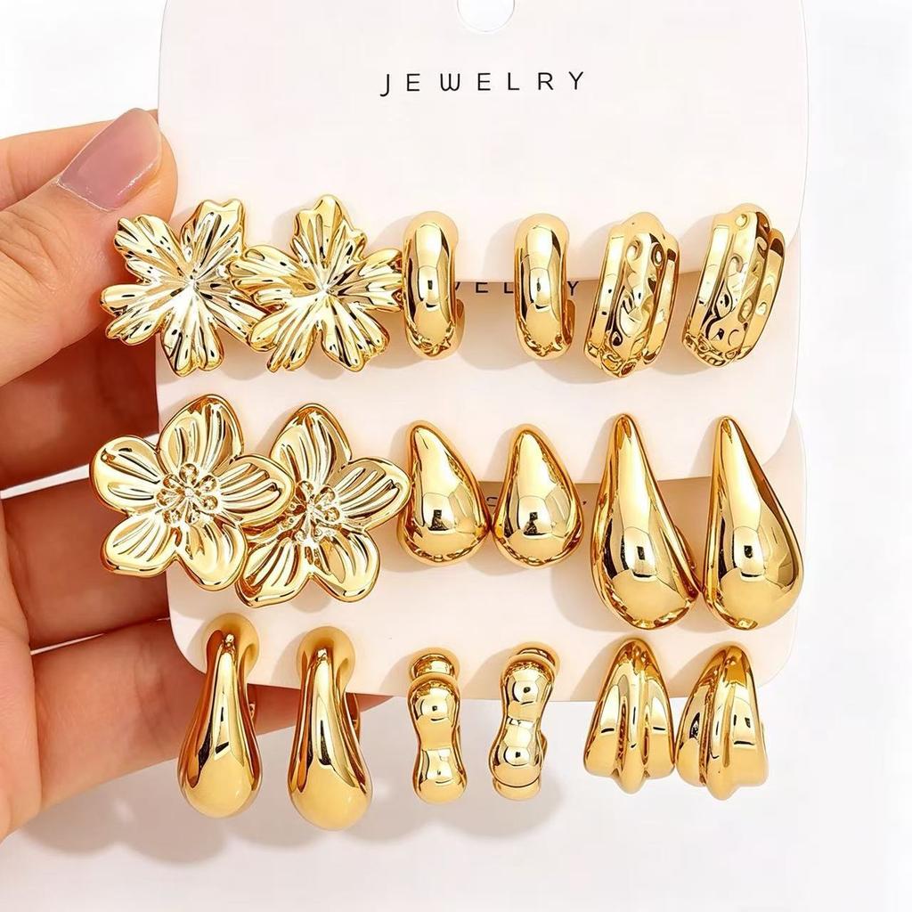 European and American new high-end personality exaggerated CCB stud earrings women's creative retro circle earrings set pair