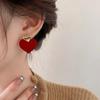 Red Heart Flocked Retro Earrings: Fashionable High-End Accessories for a New Year Atmosphere