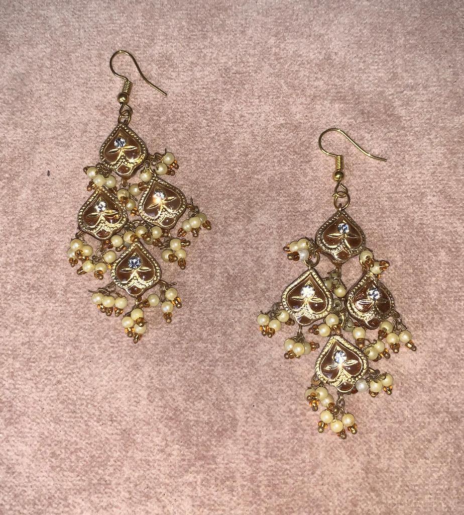 Indian Handmade Drop Earrings Gold Finish Beads Lacquer Kundan Jewelry