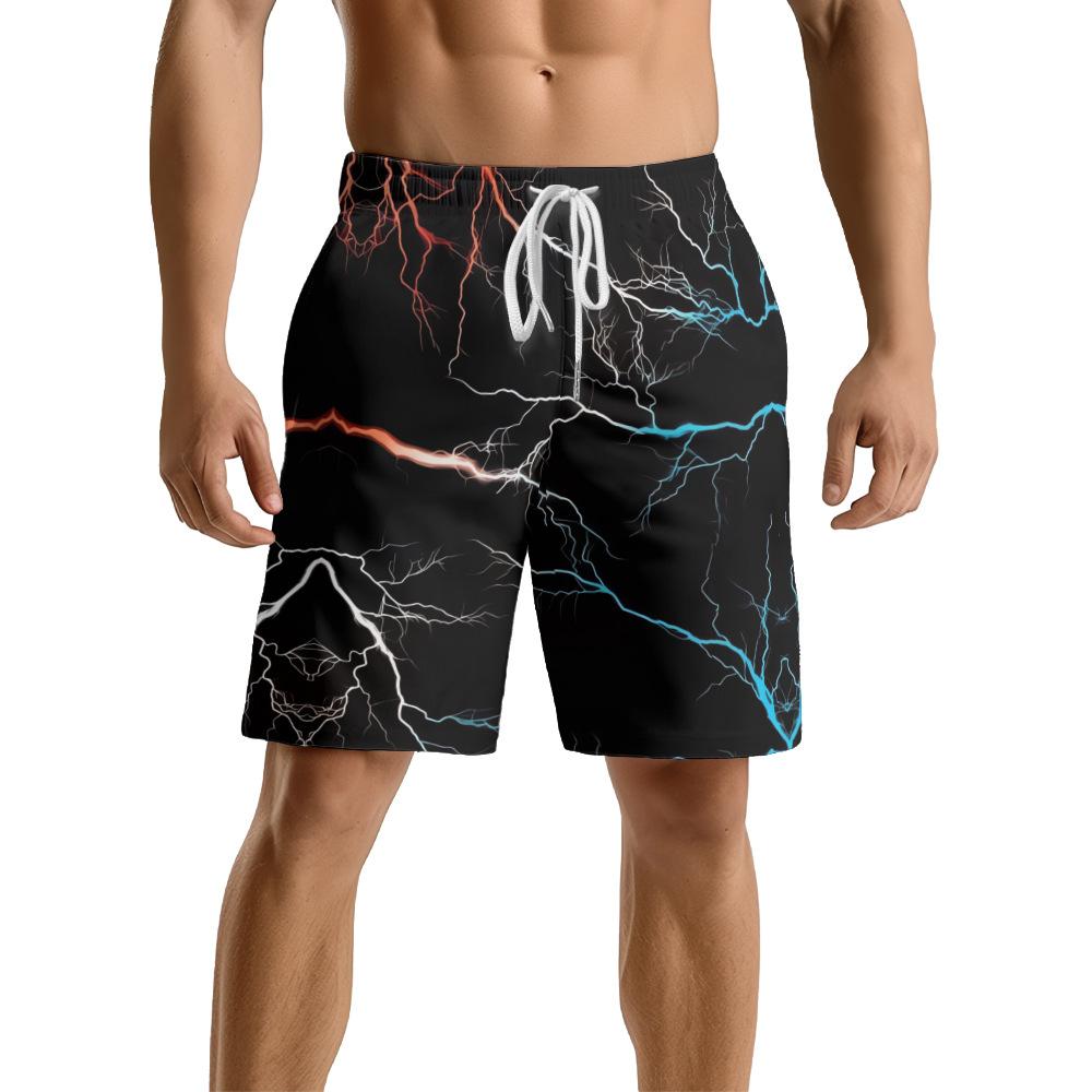 European And American Dark Natural Lightning Element Men'S Casual Shorts Beach Pants