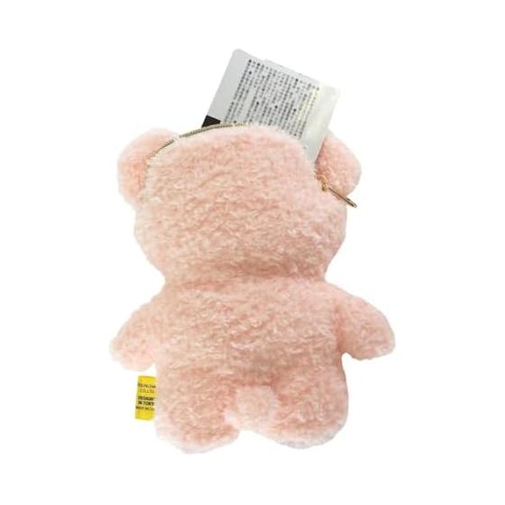 Sunlemon Fluffy Tatton Pass Pouch Bear PK 12 x 5 x 19cm Miscellaneous Goods/IC Card Holder/Small Items Carabiner/Reel Cord Included Animal Bear