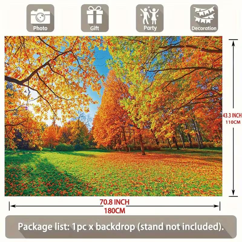 2D Bright Autumn Backdrop, Fall Forest Maple Trees Background for Outdoor Themed Events