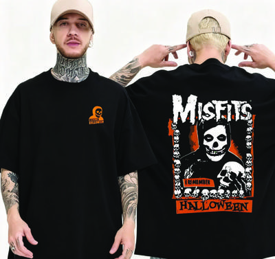 Misfits Halloween Totenkopf T-Shirt Herren Sommer Doppelseitig Bedruckt Blumen Mode Lässig Rundhals Baumwolle T-Shirt