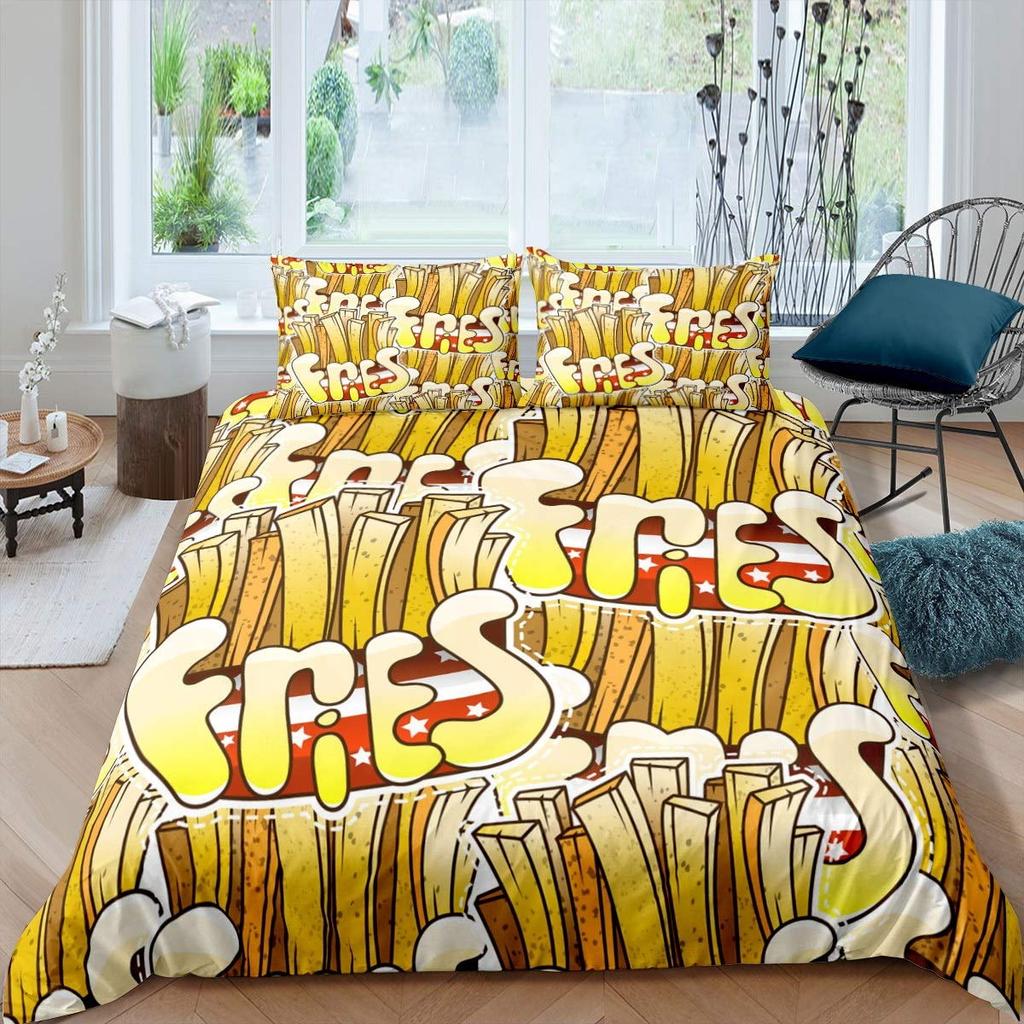 Comforter American Fast Food Pizza Dog Hamburger Print Bedding French Fries Cartoon Style For Kids Boys Soft