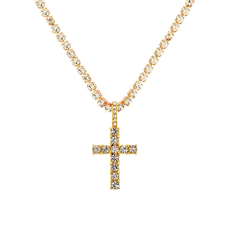 Punk Hip Hop Rhinestone Cross Pendant Necklace for Women Men Bling Iced Out Crystal Chain Choker Necklace Jewelry On The Neck