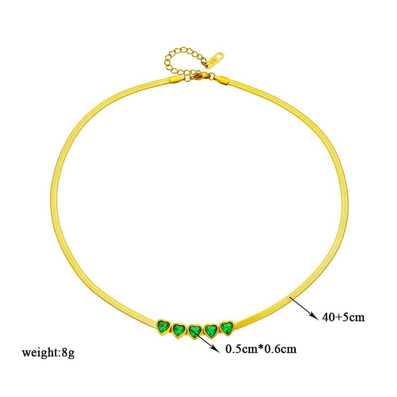 Love Heart Emerald Zircon Bracelet Simple Bestie Set Snake Chain Necklace Minimalist Luxury High End Accessories Design