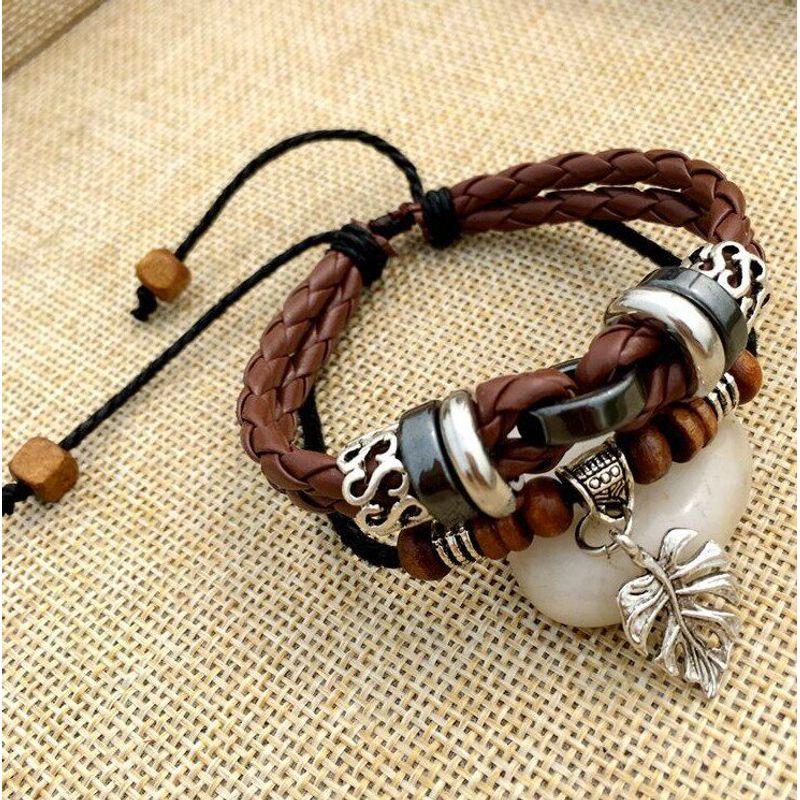 

Fashion Casual Cowhide Fashion All-Match Cross Bracelet Hollow Leaves Brown