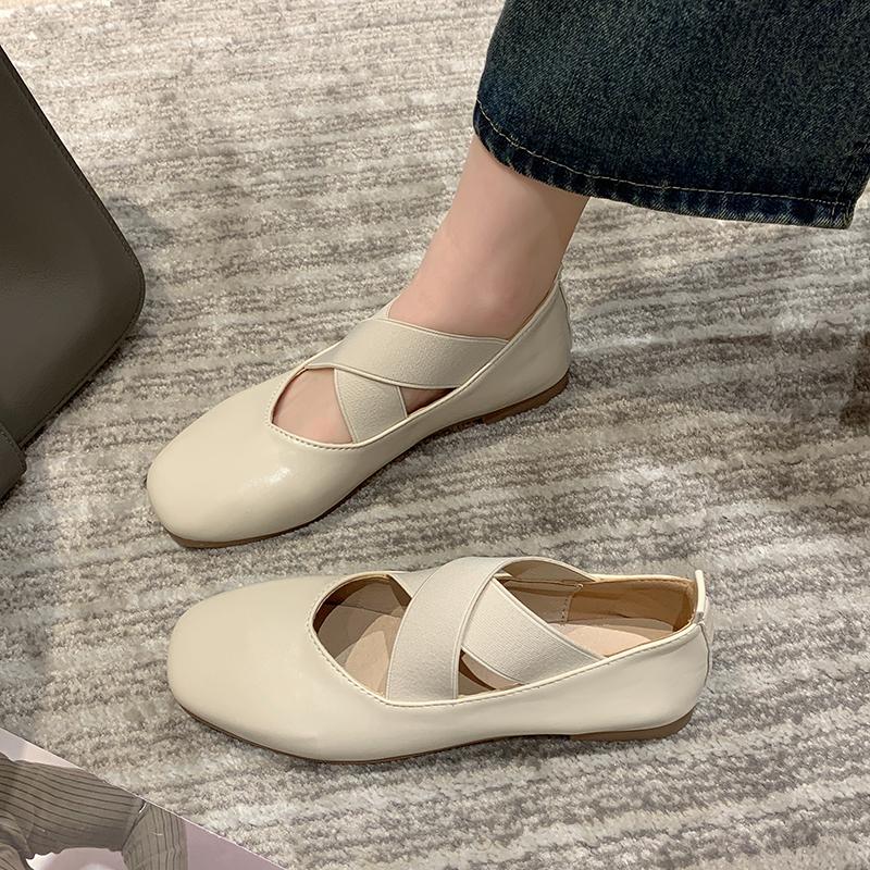 

Модные женские балетки во французском стиле, новинка весеннего сезона 2024, сказочные женские туфли для платья, сандалии Мэри Джейн, мягкая кожа, неглубокие балетки 35 бежевый