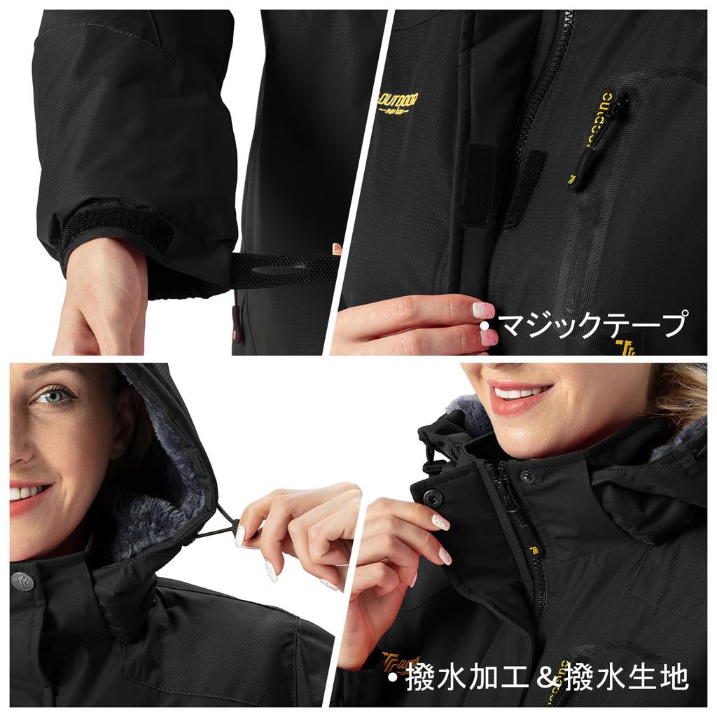 YSENTO Winter Jacket with Fleece Stand and Detachable and Warm for and Motorcycle Size 4XL Women's Lining, Collar, Hood, Windproof, Water-Repellent,