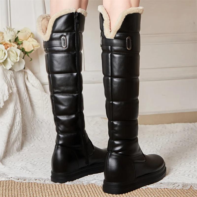 Fashion Winter Warm Pink White Snow Boots Women Shoes Low Heels Knee High Boots Female Platform Plush Long Boats Mujer Black