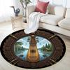 Wooden Lyre Forest Scene Round Area Rug Under Office Chairs Bedroom Living Room Home Decor