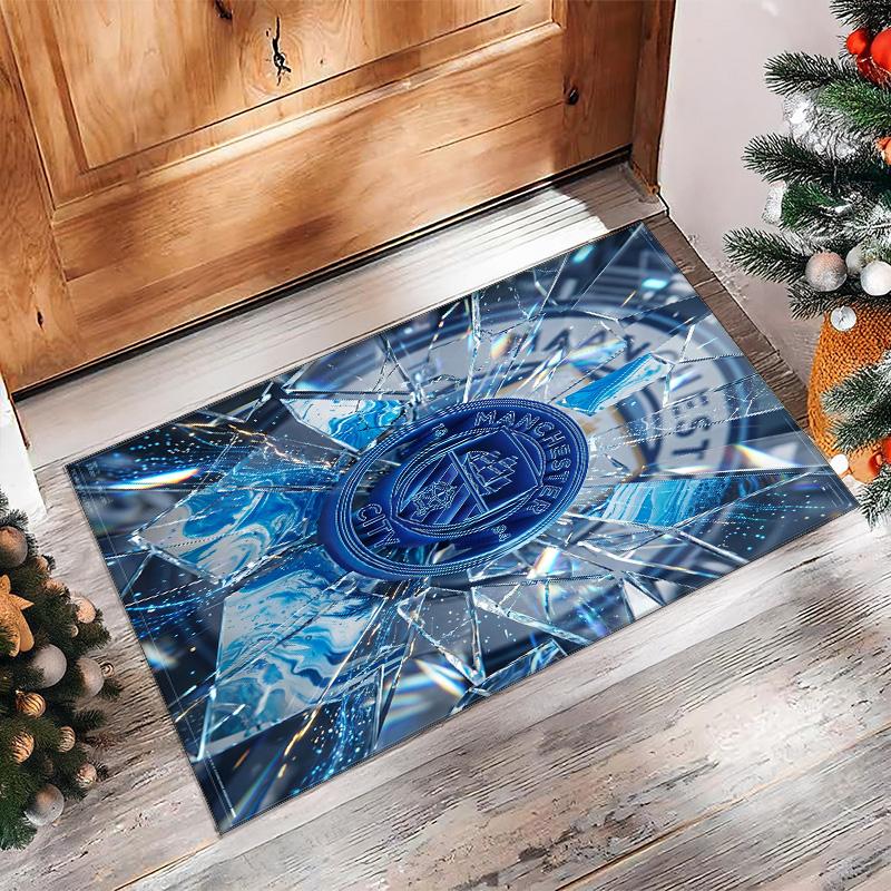 Manchester City Printed Flannel Area Rug Non Slip Soft Polyester Floor Carpet Indoor Decor Mat for Bedroom Living Room Sofa