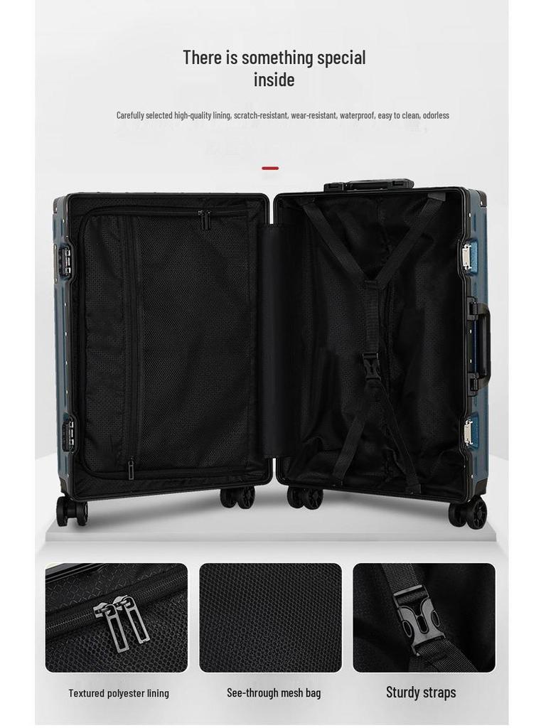 Aluminum Frame Leather Suitcase 20"/28" with Universal Wheels for Men, Women, Students