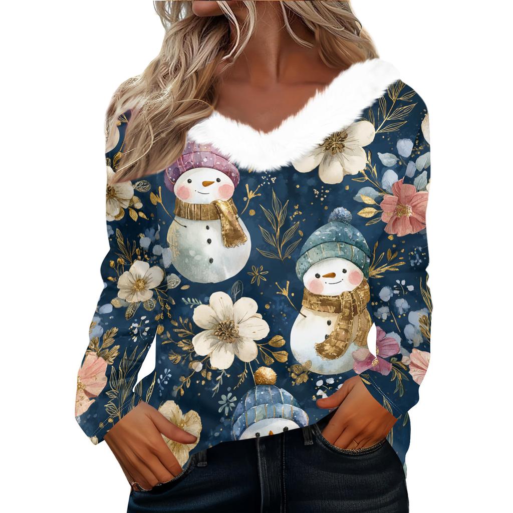 Long Sleeve Shirts For Women Cute Tops Christmas Prints Tees Blouses Casual Plus Size Basic Tops Pullover