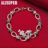 925 Sterling Silver Heart Lock Clover Flower AAA Zircon Bracelet Jewelry