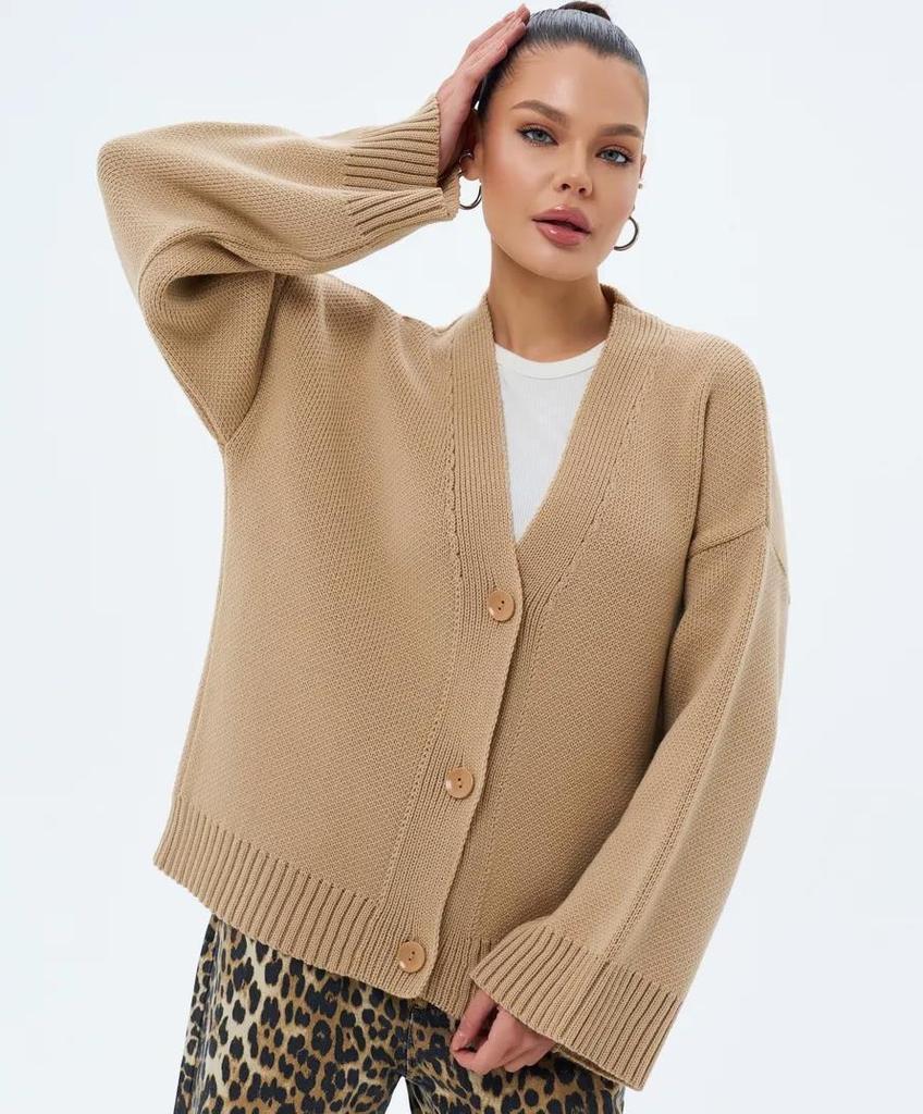 Women's Thick Pink Knit Cardigan - European & American Style
