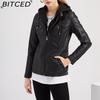 BITCED Hooded Leather Jacket Two-Piece Set with Detachable Lining Plus Size Leather Jacket for Women Spring/Autumn Outerwear