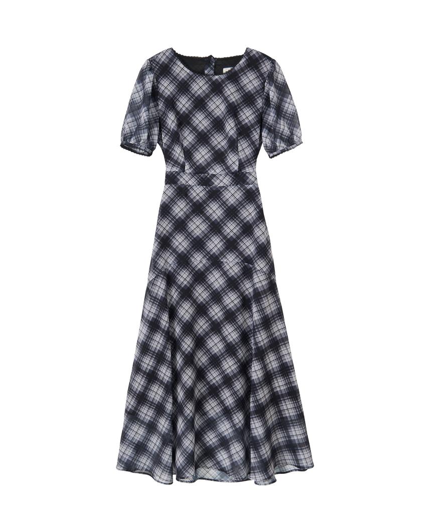 Salon De Yon Vintage Check Long Dress_ Black