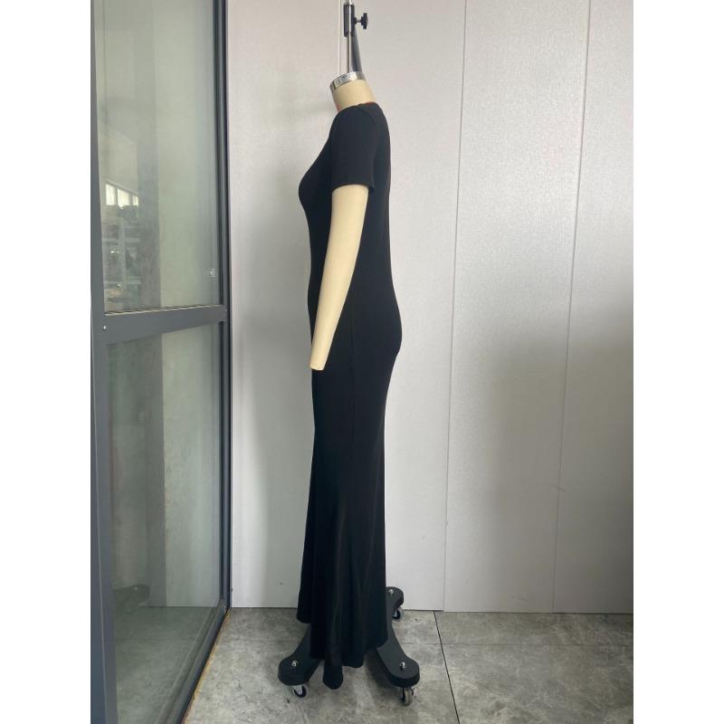 Women's Round Neck Casual Elegant Short Sleeve Tight Long Dresses