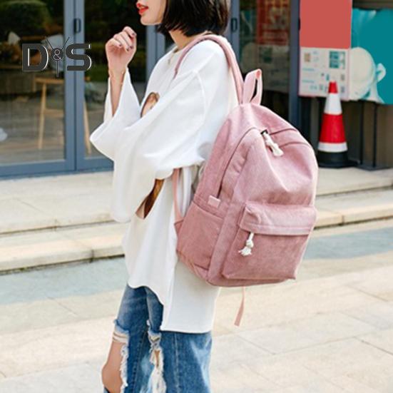 Solid Color Corduroy Backpack Anti-theft Training Knapsack with Adjustable Straps Large Capacity Unisex Schoolbag for Travel Camping Work Gym