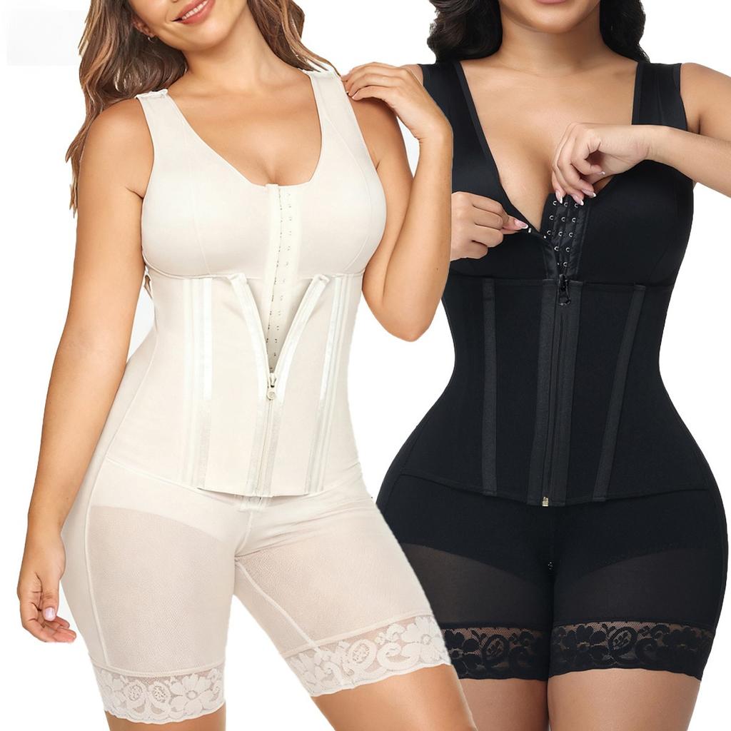Women's Adjustable Strap Full Body Shaper, Zipper Hourglass Waist Trainer Tummy Control Butt Lifter Shapewear Bodysuit
