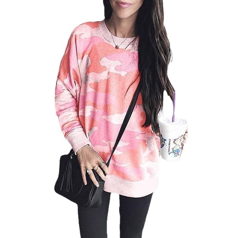Women S Camouflage Print Long Sleeve Crew Neck Loose Sweatshirt