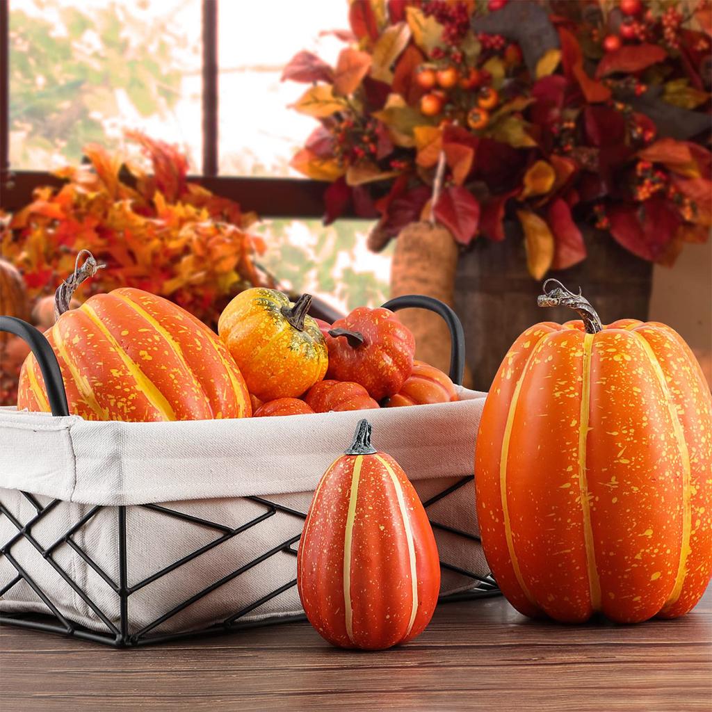 12pcs Artificial Pumpkins Set Party Decoration Simulation Props Assorted Large for Harvest Autumn Halloween Thanksgiving Fall