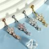 Rhinestone Flower Pendants Belly Button Ring Stainless Steel Body Piercing Jewelry  Gift