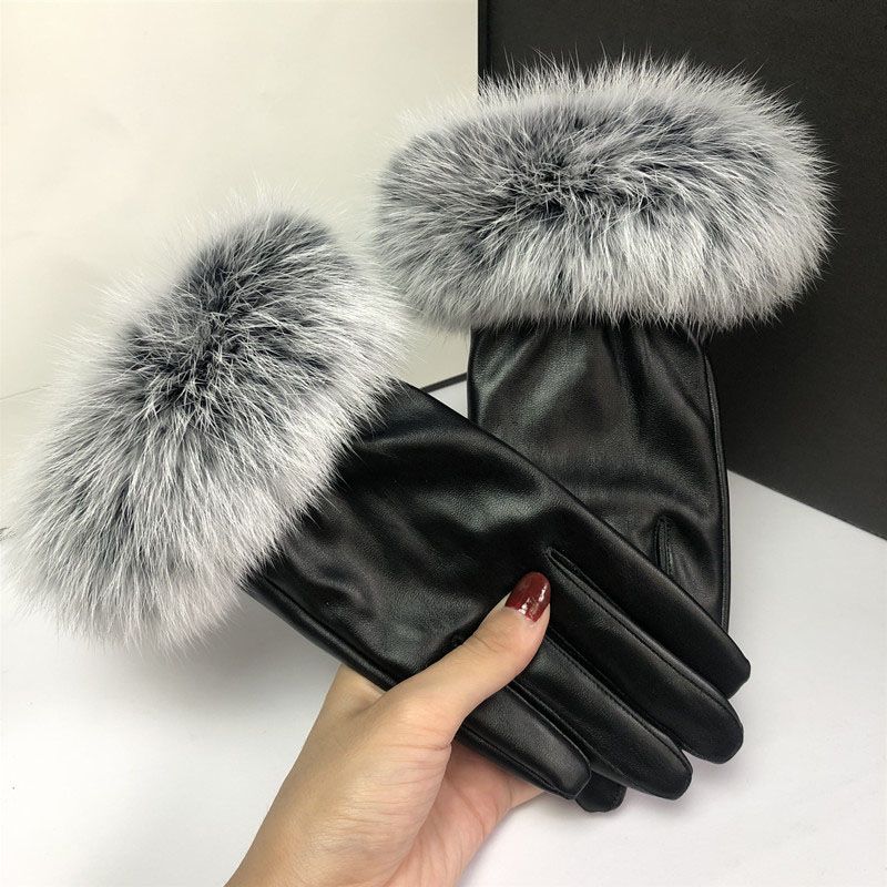 

Female K-style Cute Fleece-Lined Thickened Student Leather Gloves Black All yards