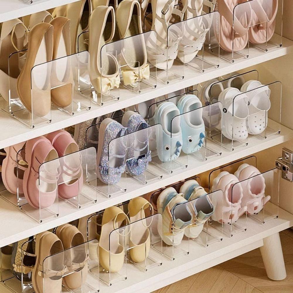 Large Capacity 4 Grids Shoe Storage Rack Space Saving Vertical Transparent Shoe Racks Free Standing Plastic Baby Shoe Rack
