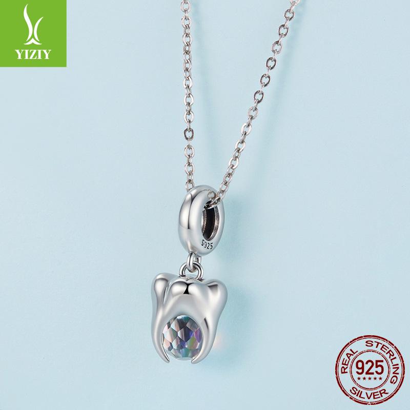 Creative Design S925 Sterling Silver Tooth Pendant Jewelry Accessories Personalized Fashion Diy Bracelet Beaded