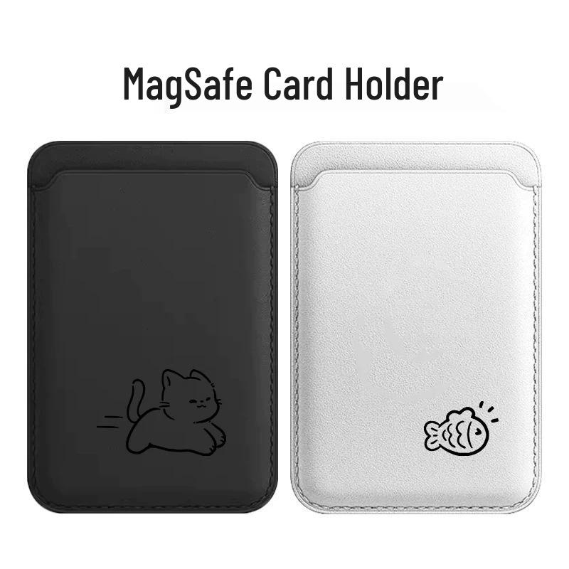 Small Fish Cat MAGsafe Leather Card Holder Case for Apple Phones