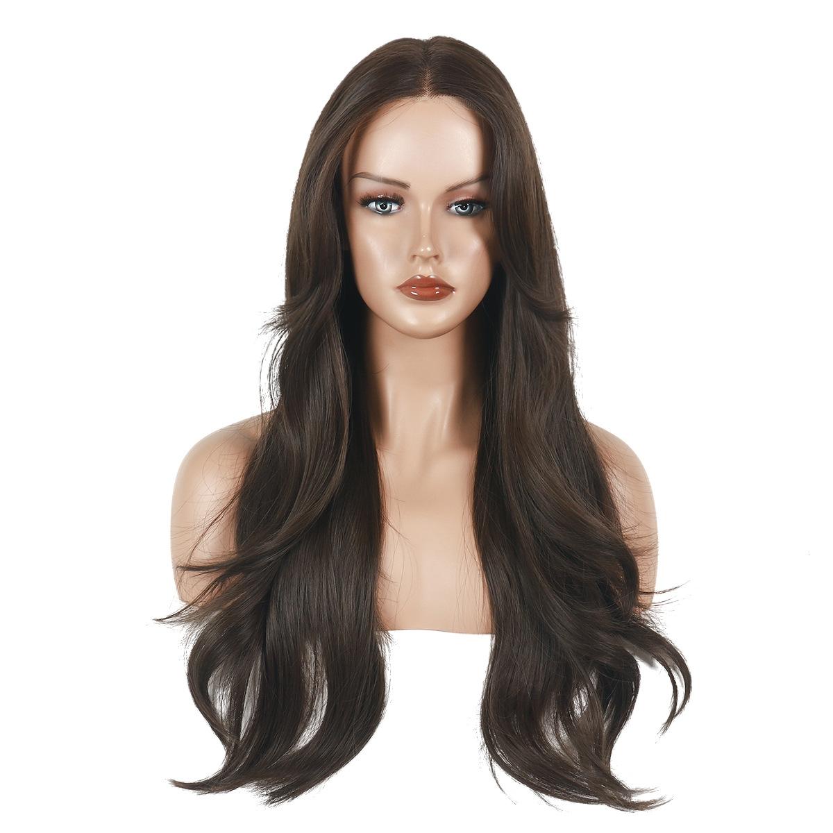 

Парик женский большой волнистый длинный вьющийся волос Т-образной формы сплетенный вручную кружевной передний чехол на всю голову парик нет