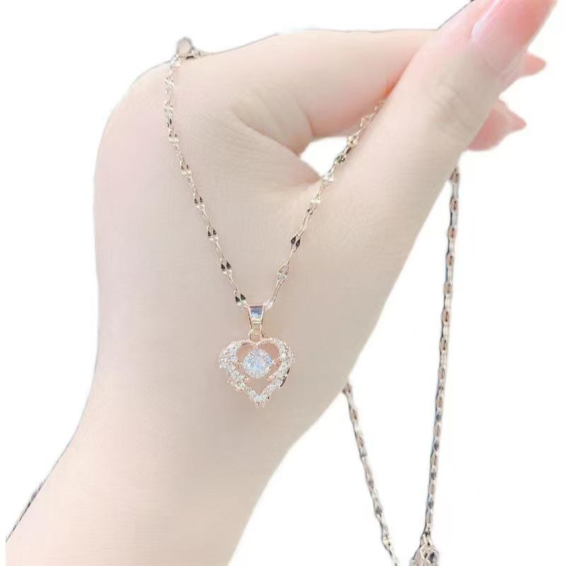 Colier Inteligent Inimă Oceanică din Oțel Titan Femei Lux Ușor Simplu High-End Micro-Incrustat Zircon Pandantiv Inimă Lanț Claviculă