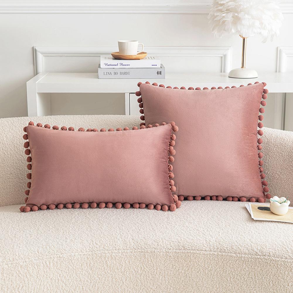 Ins Style Home Fabric Model Room Sofa Pillow Case Hair Ball Velvet Sofa Cushion Rectangular Shape
