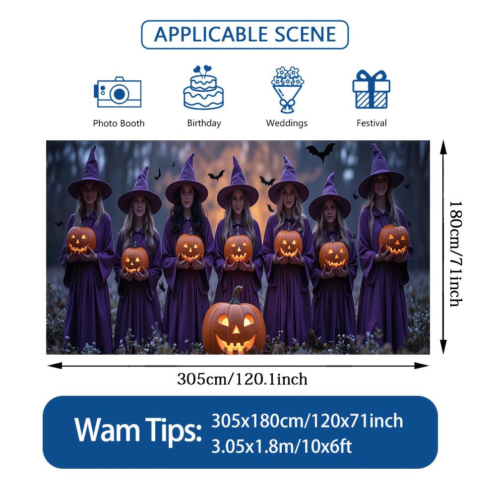 2D plane featuring 6 witches glowing pumpkin lanterns and bats - durable polyester fabric suitable for autumn partieszyc