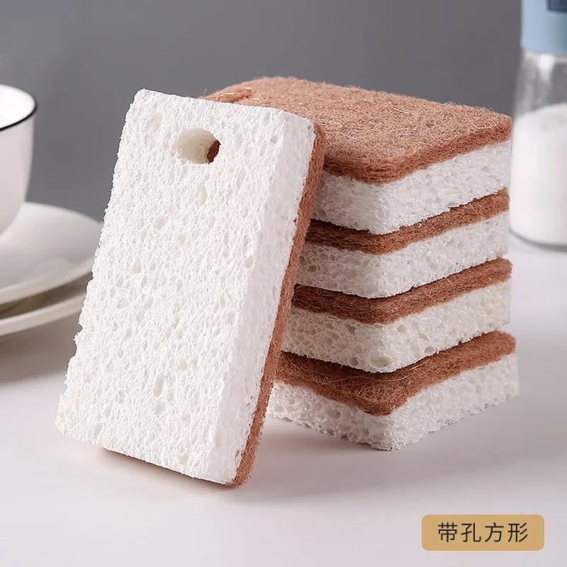 1/6/12pcs Clean Wood Pulp Cotton Scouring Pad Dishwashing Stain Removal Non Sticky Soft Sturdy Household Kitchen Cleaning Cloths