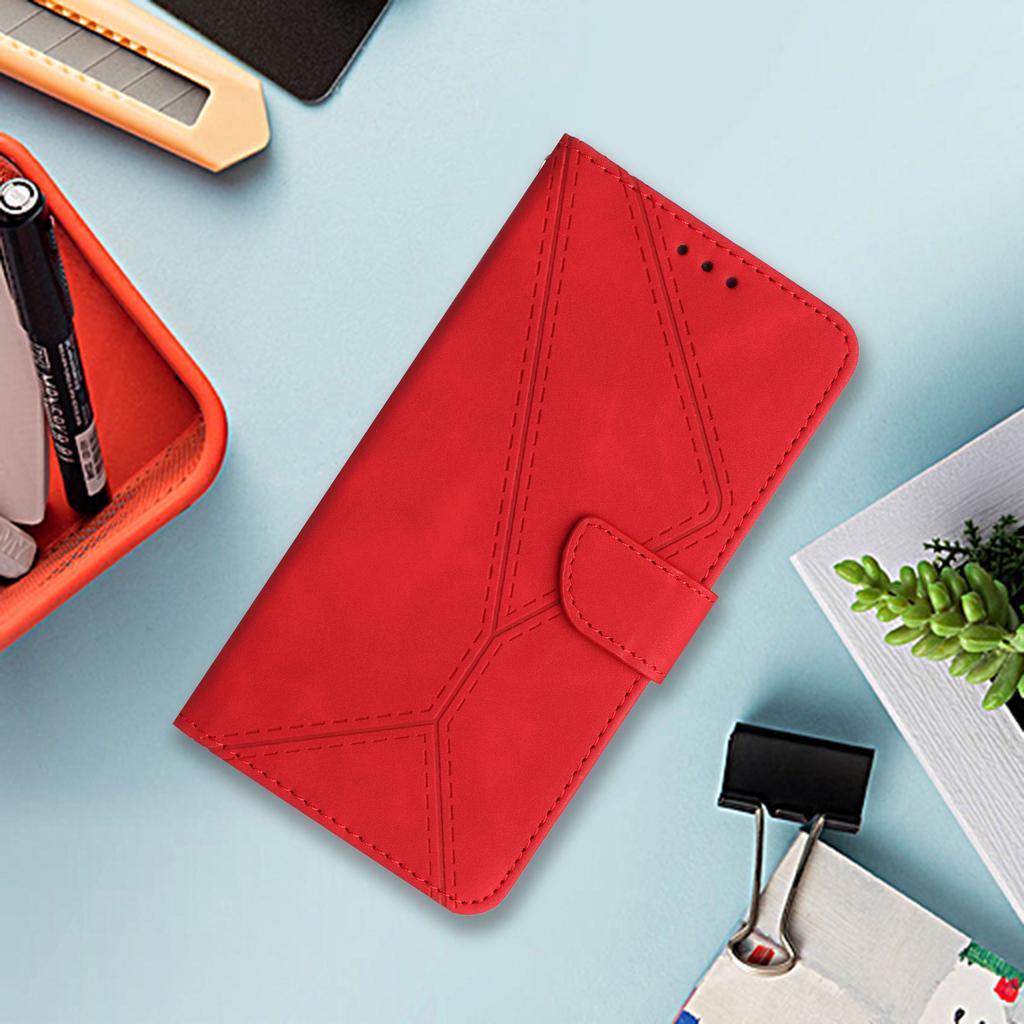 HT05 Skin-touch Phone Case for Samsung Galaxy A22 5G (EU Version) Imprinted Line Wallet Stand Leather Cover